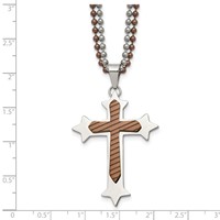 Chisel Stainless Steel Polished Brown IP-plated Cross Pendant on Double Ball Chain Necklace, 24" view 5