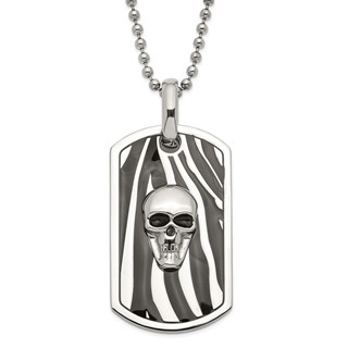 Stainless Steel Enameled Skull Dog Tag Necklace