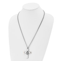 Chisel Stainless Steel Brushed and Polished Yellow IP-plated Cross Necklace with Skull Pendant on a Curb Chain, 24" view 4