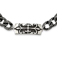 Stainless Steel Antiqued and Polished Fleur De Lis Necklace, 24" view 3