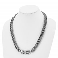 Stainless Steel Antiqued and Polished Fleur De Lis Necklace, 24" view 4