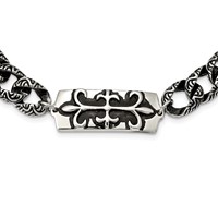 Stainless Steel Antiqued and Polished Fleur De Lis Necklace, 24" view 1