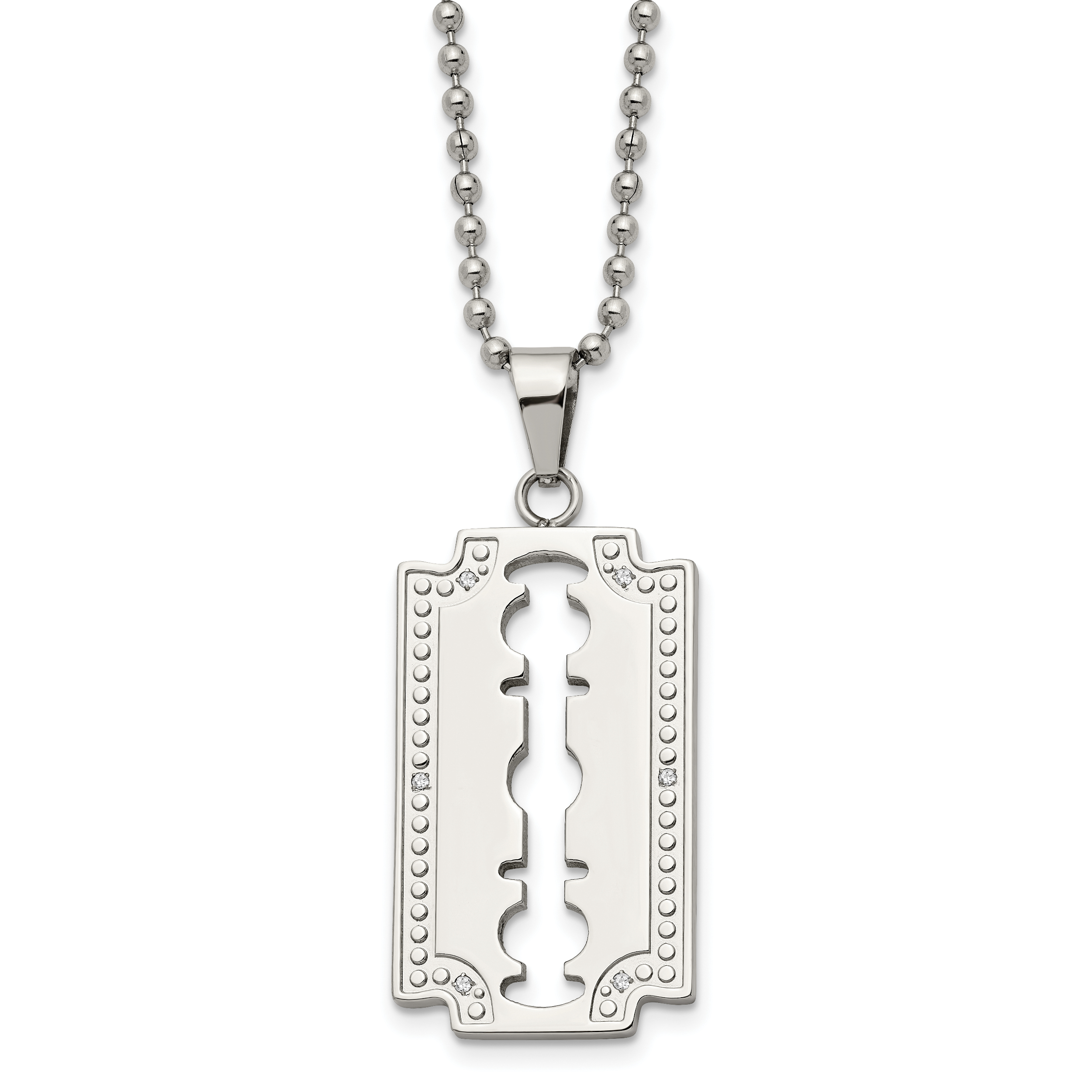 Stainless Steel 1/20ct. Diamond Razor Blade 24in Necklace SRN365 eBay