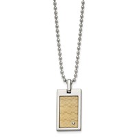 Chisel Stainless Steel Brushed and Polished Necklace with 18K Gold Accent.01carat Diamond Pendant on a Ball Chain, 24" view 3