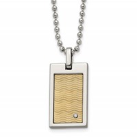 Chisel Stainless Steel Brushed and Polished Necklace with 18K Gold Accent.01carat Diamond Pendant on a Ball Chain, 24" view 1