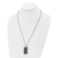 Chisel Stainless Steel Polished Necklace with Black IP-Plated Cable Dog Tag on a Ball Chain, 24" view 4
