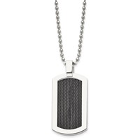Chisel Stainless Steel Polished Necklace with Black IP-Plated Cable Dog Tag on a Ball Chain, 24" view 1