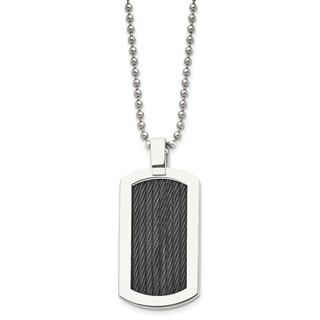 Chisel Stainless Steel Polished with Black IP-Plated Cable Dog Tag on a 24 inch Ball Chain Necklace