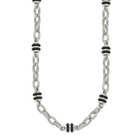 Chisel Stainless Steel Polished Necklace with Black Rubber Barrel Link - 22in view 2