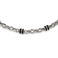 Chisel Stainless Steel Polished Necklace with Black Rubber Barrel Link - 22in view 3