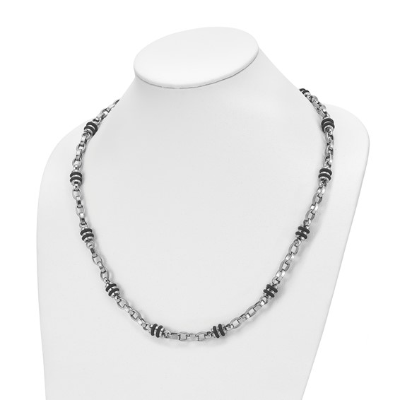 Chisel Stainless Steel Polished with Black Rubber Barrel Link 22 inch Necklace