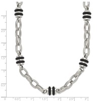 Chisel Stainless Steel Polished Necklace with Black Rubber Barrel Link - 22in view 4