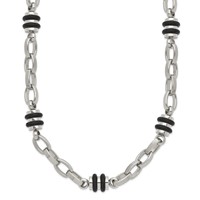 Chisel Stainless Steel Polished Necklace with Black Rubber Barrel Link - 22in view 1