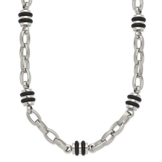 Chisel Stainless Steel Polished with Black Rubber Barrel Link 22 inch Necklace