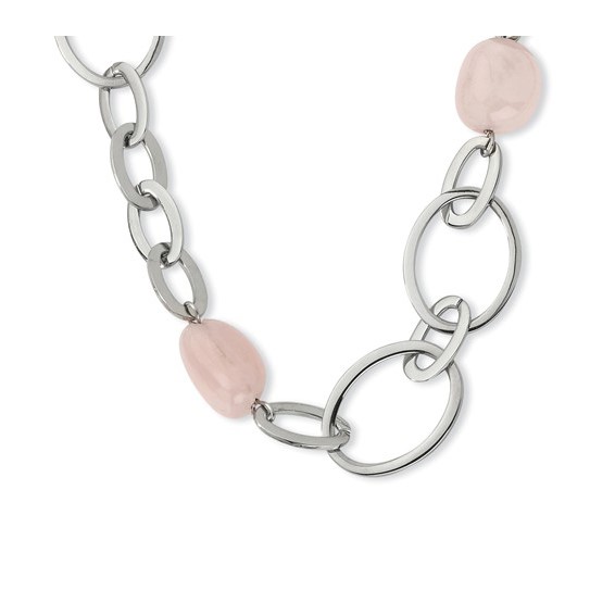 Stainless Steel Rose Quartz Necklace