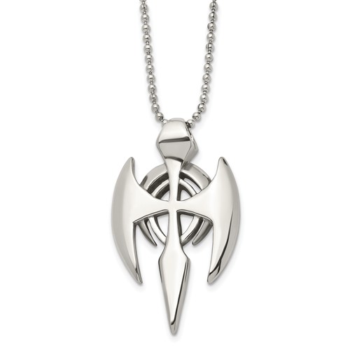 Chisel Stainless Steel Polished Gothic Cross Pendant on a Ball Chain Necklace, 24"