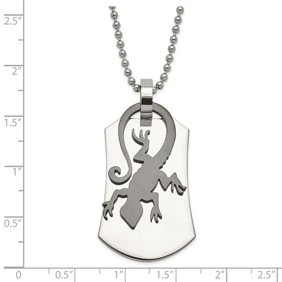 Stainless Steel Polished & Black Enamel Lizard Necklace