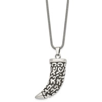 Chisel Stainless Steel Antiqued Polished and Textured Swirl Design Claw Pendant on a 24 Inch Rope Chain Necklace view 1
