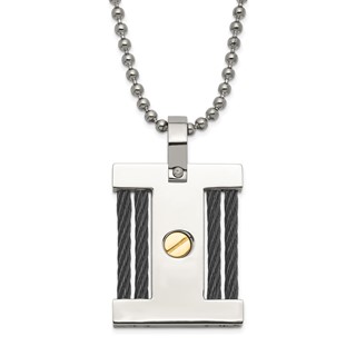 Stainless Steel Black & Gold lP-plated Square Pendant Necklace