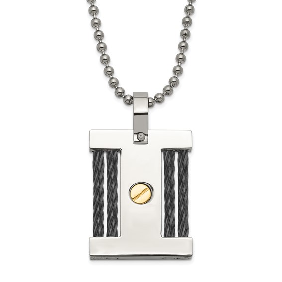 Stainless Steel Black & Gold lP-plated Square Pendant Necklace