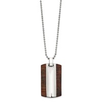 Stainless Steel Polished Necklace with Wood Dog Tag, 24" view 3