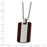 Stainless Steel Polished Necklace with Wood Dog Tag, 24" view 4