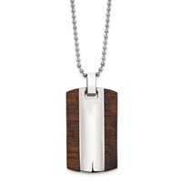 Stainless Steel Polished Necklace with Wood Dog Tag, 24" view 1