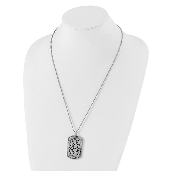 Stainless Steel Black Enamel Pebble Dog Tag Necklace