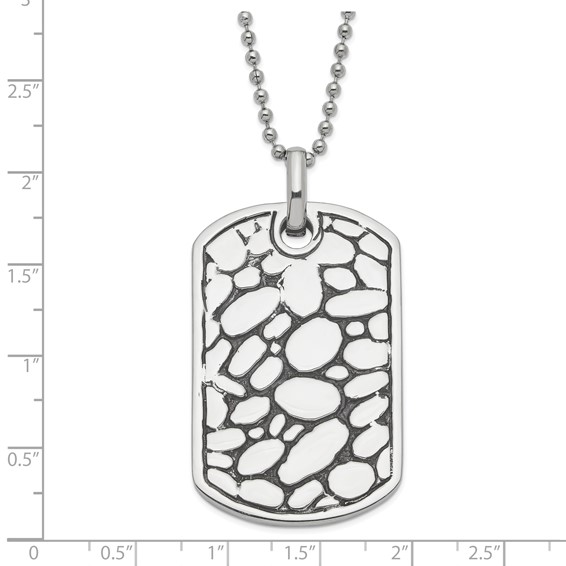 Stainless Steel Black Enamel Pebble Dog Tag Necklace