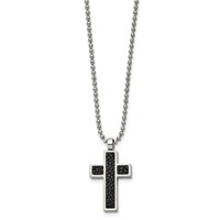 Chisel Stainless Steel Brushed Black Genuine Stingray Inlay Cross Pendant on a Ball Chain Necklace, 24" view 3
