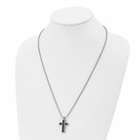 Chisel Stainless Steel Brushed Black Genuine Stingray Inlay Cross Pendant on a Ball Chain Necklace, 24" view 4