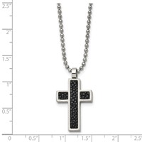 Chisel Stainless Steel Brushed Black Genuine Stingray Inlay Cross Pendant on a Ball Chain Necklace, 24" view 5