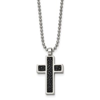 Chisel Stainless Steel Brushed Black Genuine Stingray Inlay Cross Pendant on a Ball Chain Necklace, 24" view 1