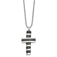 Stainless Steel Polished Black IP-plated Cross Necklace, 18" view 1