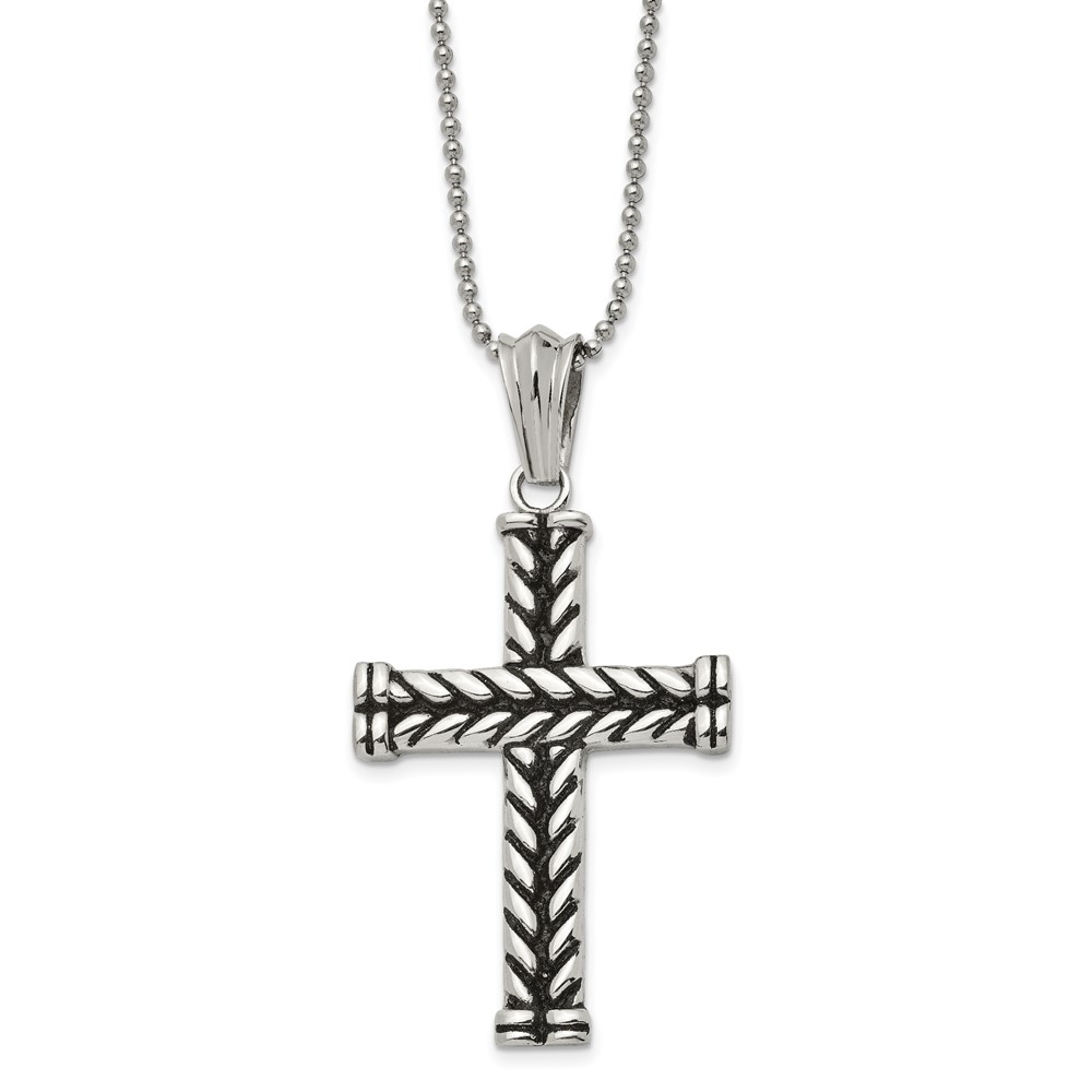 Stainless Steel Polished Black IP-Plated Cross 22in Necklace