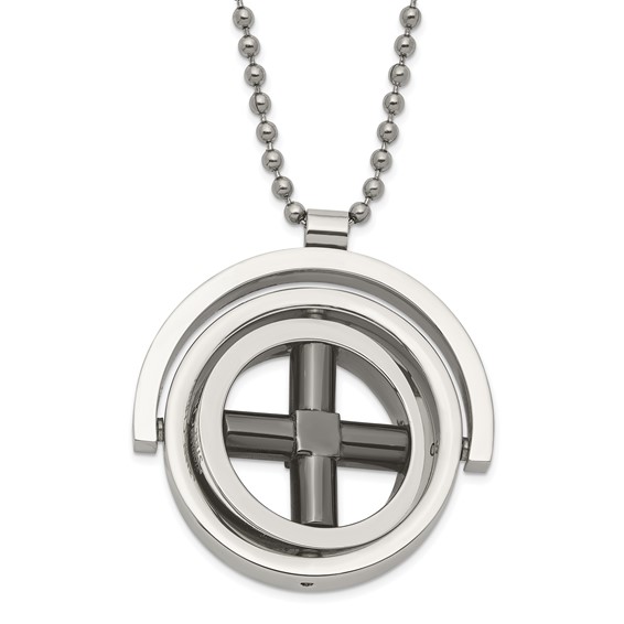 Stainless Steel & Black IP-plated X Moveable Circles Necklace