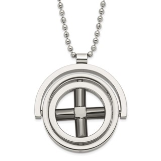 Stainless Steel & Black IP-plated X Moveable Circles Necklace