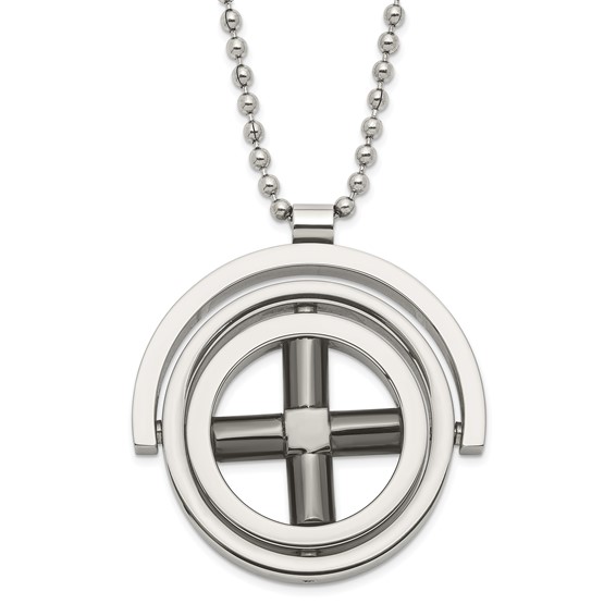 Stainless Steel & Black IP-plated X Moveable Circles Necklace