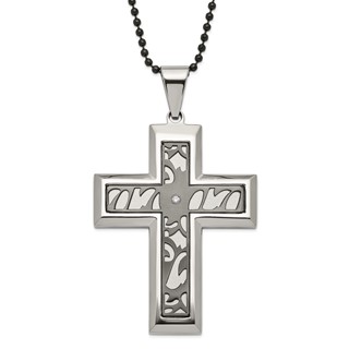 Stainless Steel Black-plated Fancy CZ Latin Cross Necklace