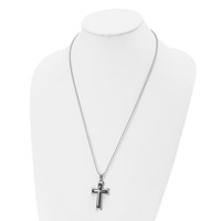 Chisel Stainless Steel Polished Necklace with Black Acrylic Cross Pendant on a Ball Chain, 24" view 4