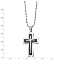Chisel Stainless Steel Polished Necklace with Black Acrylic Cross Pendant on a Ball Chain, 24" view 3