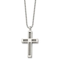 Chisel Stainless Steel Polished Cross Pendant on a Ball Chain Necklace, 24" view 3