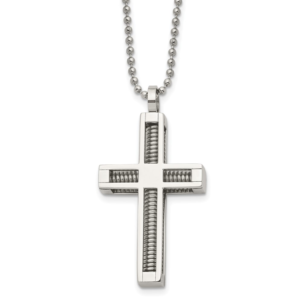 Stainless Steel Polished Cross 24in Necklace