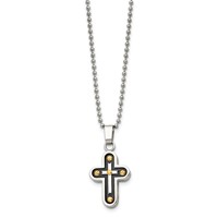 Chisel Stainless Steel Polished Black and Yellow IP-plated Cross Pendant on a Ball Chain Necklace, 22" view 3