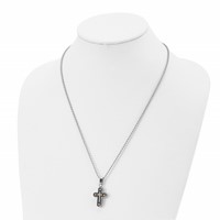 Chisel Stainless Steel Polished Black and Yellow IP-plated Cross Pendant on a Ball Chain Necklace, 22" view 4