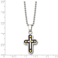 Chisel Stainless Steel Polished Black and Yellow IP-plated Cross Pendant on a Ball Chain Necklace, 22" view 5