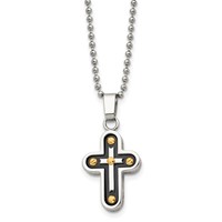 Chisel Stainless Steel Polished Black and Yellow IP-plated Cross Pendant on a Ball Chain Necklace, 22" view 1