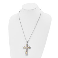 Chisel Stainless Steel Polished Yellow IP-plated Cross Pendant on a Ball Chain Necklace, 22" view 4