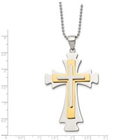 Chisel Stainless Steel Polished Yellow IP-plated Cross Pendant on a Ball Chain Necklace, 22" view 3