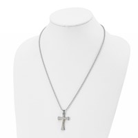 Chisel Stainless Steel Polished Necklace with 14K Gold Accent Crucifix Pendant on a Ball Chain, 22" view 4